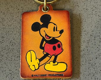 1970's Classic Mickey Mouse New Old Stock Vintage Disney Leather Keychain