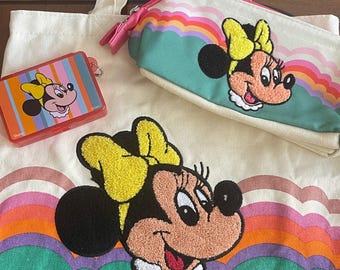 3 Piece Retro Series Minnie Tokyo Disney: Tote, Zipper Pouch & Plastic Case