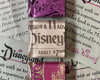 Vintage Disneyland Park Ticket Magnet 3 Piece Set Featuring Original Disneyland Ticket Booklet Pieces