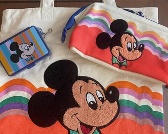 3 Piece Retro Series Mickey Mouse Tokyo Disney: Tote, Zipper Pouch & Plastic Case