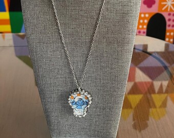 Pendant Made from a Vintage Smurf Dish from 1982 on 20" Stainless Steel Necklace
