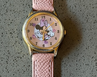 Vintage Minnie Mouse Watch with Butterflies & New Pink Leather Band