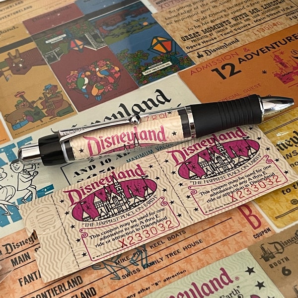 Ballpoint Pen Made with an Authentic Vintage Disneyland Castle Coupon (A-E Ticket)