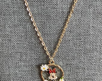 Vintage Minnie Mouse Charm on Gold Toned Stainless Steel 18" Necklace
