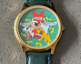 1993 Vintage Musical Limited Edition Mickey & Pluto Christmas Watch (Plays Christmas Songs Medley)