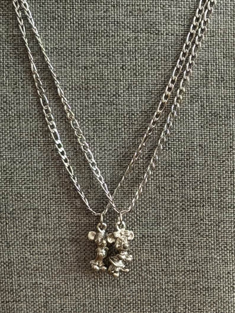 Set of 2 Vintage Minnie & Mickey Mouse Charms on Stainless Steel 18" Necklaces bild 1