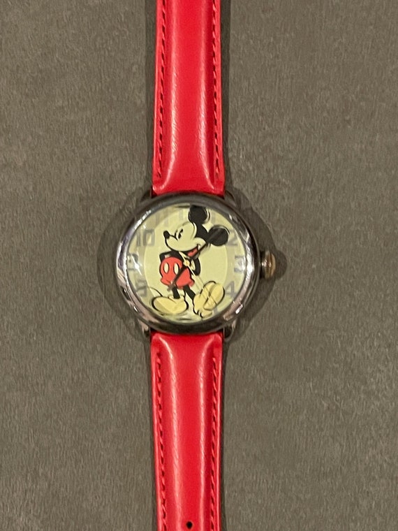 Chunky Vintage Mickey Mouse Watch With Red Leather Band - Etsy
