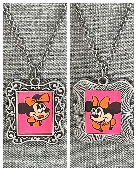 Reversible Minnie Mouse Necklace Made from 1968 Vintage Disney Playing Cards