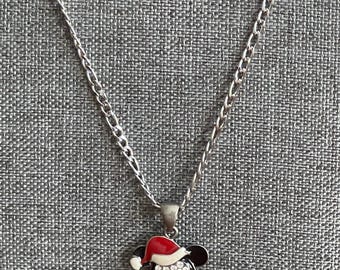Vintage Santa Mickey Mouse Rhinestone Charm on Stainless Steel 18" Necklace