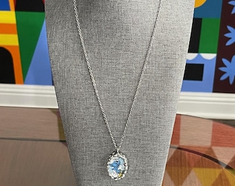 Pendant Made from a Vintage Smurf Dish from 1982 on 20" Stainless Steel Necklace
