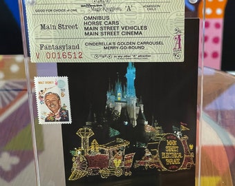 5x7 Frame with Vintage Walt Disney World Postcard, A Ticket & Vintage Stamp