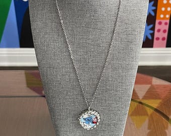 Pendant Made from a Vintage Smurf Dish from 1982 on 20" Stainless Steel Necklace