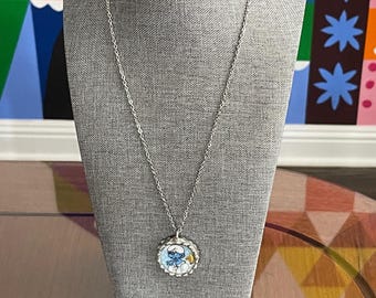 Pendant Made from a Vintage Smurf Dish from 1982 on 20" Stainless Steel Necklace