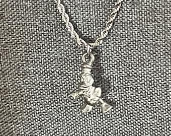 Vintage Donald Duck Charm on 18" Stainless Steel Rope Link Chain Necklace