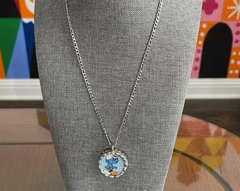 Pendant Made from a Vintage Smurf Dish from 1982 on 18" Stainless Steel Necklace