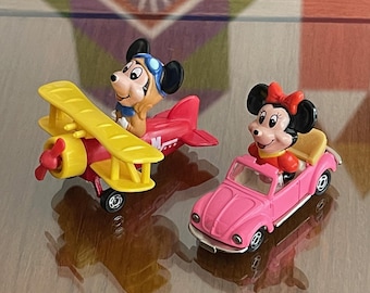 Set of 2 Vintage Mickey Mouse and Minnie Mouse Die Cast Vehicles