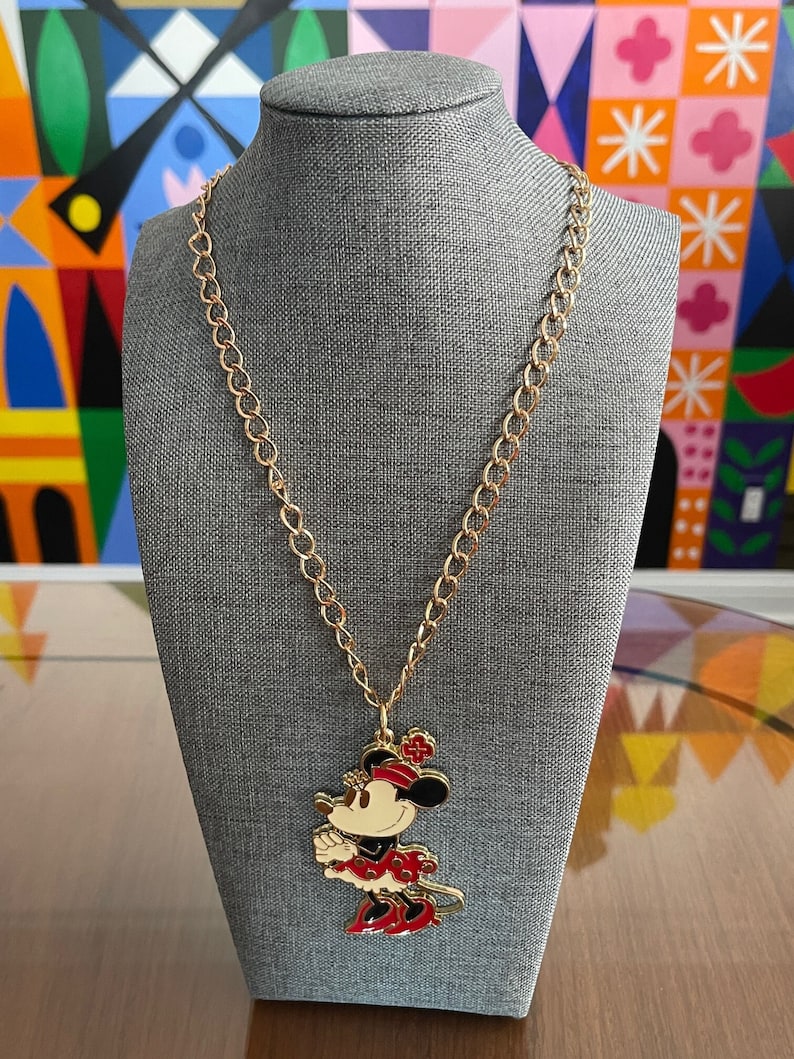 Vintage Extra Large Minnie Mouse Pendant on 30" Necklace bild 1