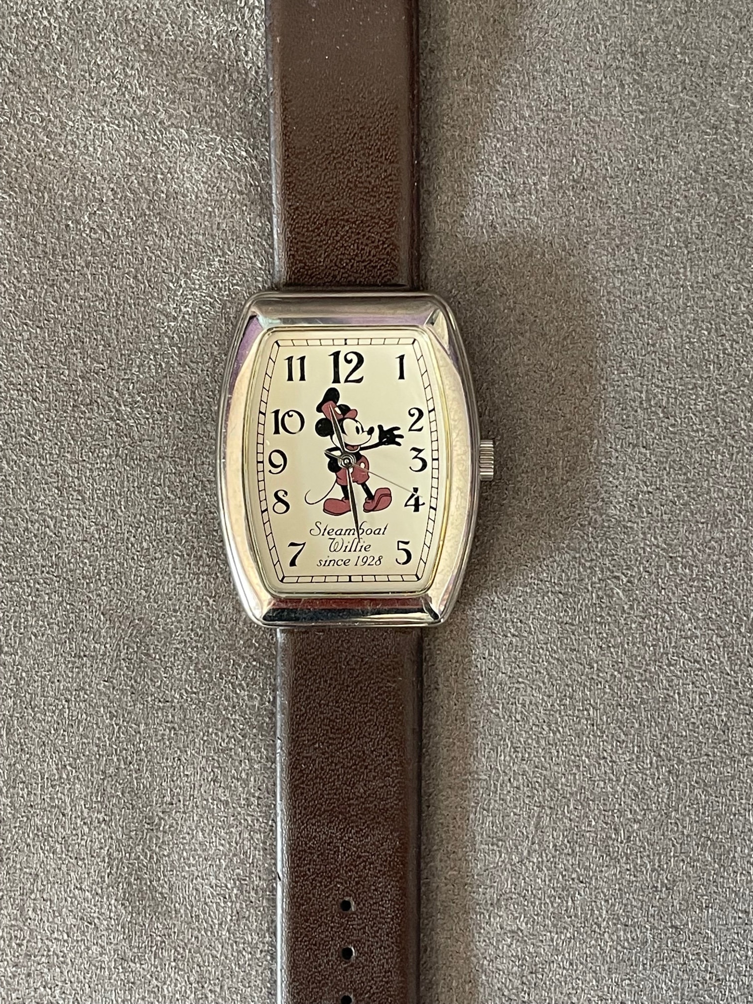Vintage Mickey Mouse Steamboat Willie Watch With Brown Band