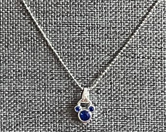 Vintage Mickey Mouse Silver with Blue Rhinestones Pendant on 15" (+ 3" extender) Chain