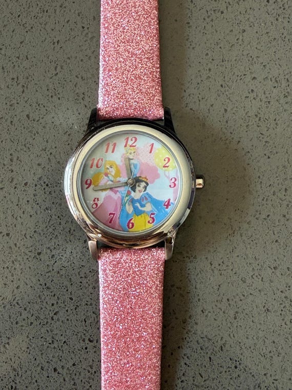 Vintage Disney Princess Watch With Pink Glitter Leather Band (snow