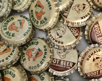 Lapel Pins Made from Original 1950's Donald Duck Ginger Ale/Root Beer Bottle Caps