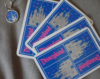 Vintage Disneyland Castle Playing Card Zipper Pull Purse Charm