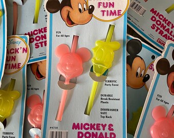 1970&#39;s New Old Stock: Set of Vintage Reusable Disney Straws (One Mickey Mouse & One Donald Duck)