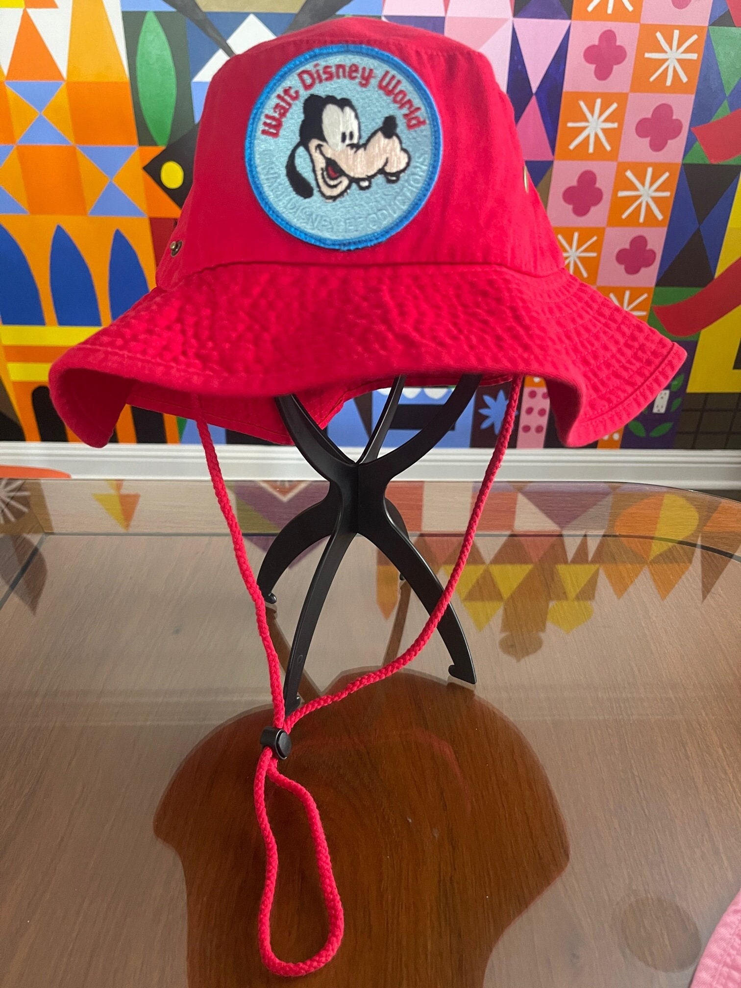 Red Floppy Boony Style Sun Hat With RARE Vintage Walt Disney 
