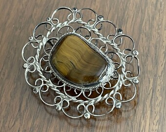 1990's Vintage Sterling Silver  with Tiger's Eye Pendant/Broach