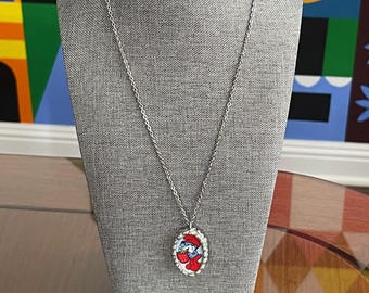 Pendant Made from a Vintage Smurf Dish from 1982 on 20" Stainless Steel Necklace