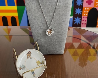 Bambi Pendant Made from a 1958 Children's Vintage Disney Tea Set Saucer on 18" Stainless Steel Necklace