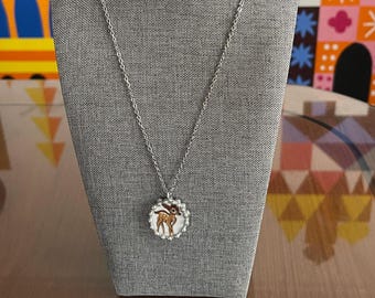 Bambi Pendant Made from a 1958 Children's Vintage Disney Tea Set Saucer on 20" Stainless Steel Necklace