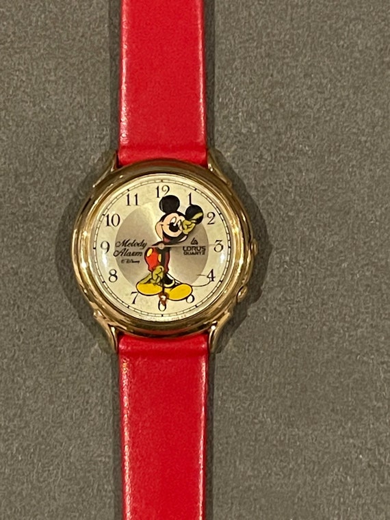 Vintage Mickey Mouse Gold Face Watch with Alarm Pl