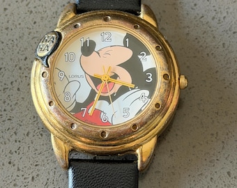 Rare Talking Vintage Lorus Mickey Mouse Watch with New Black Leather Band