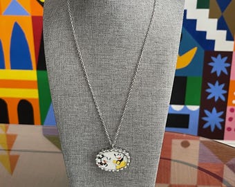 Mickey & Minnie Mouse Pendant Made from a 1930's Children's Lusterware Vintage Disney Tea Set Saucer on 20" Chain