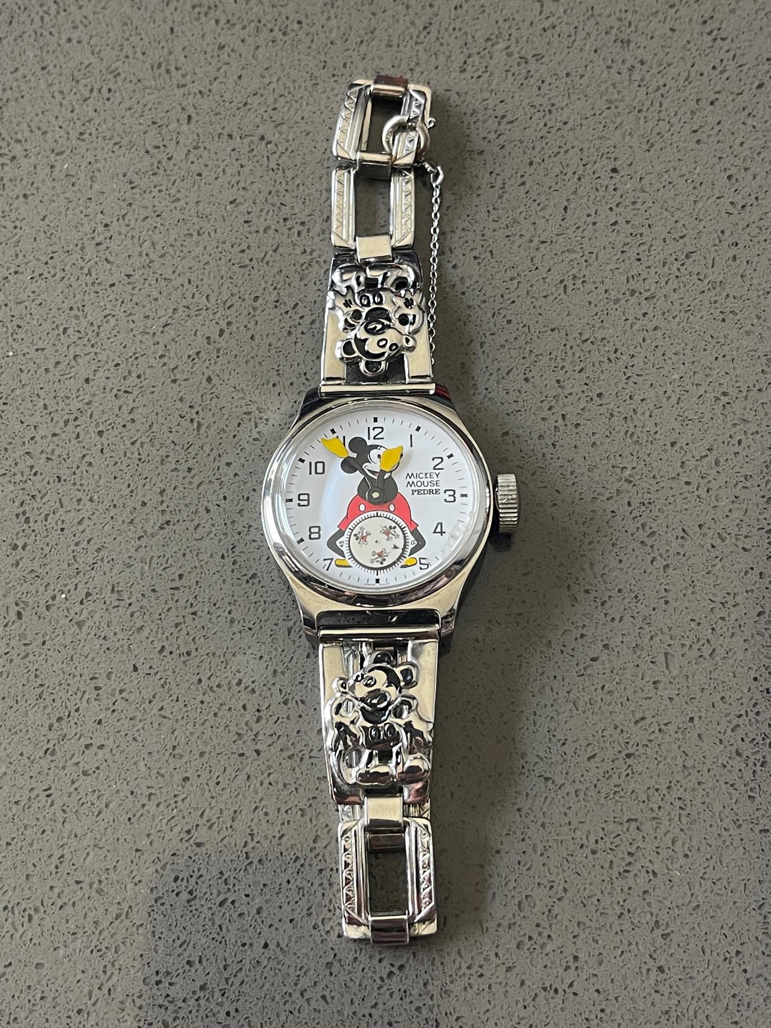 ジャンク テスター反応あり 社外部品有 PEDRE MICKEY MOUSE WRIST WATCH 復刻 クオーツ式腕時計 2針 スモセコ 元箱など付属 札幌市 清田区 平岡 90's DEADSTOCK 