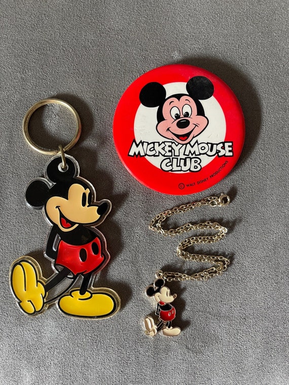 Vintage Mickey Mouse Straw Hat + Cane Keychain Walt Disney World Souvenir