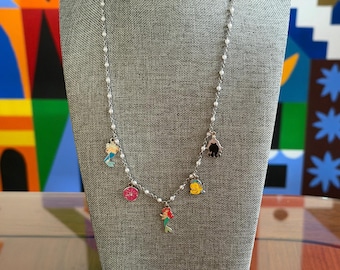 Little Mermaid Necklace Featuring Pearl Chain & 5 Different Vintage Little Mermaid Charms