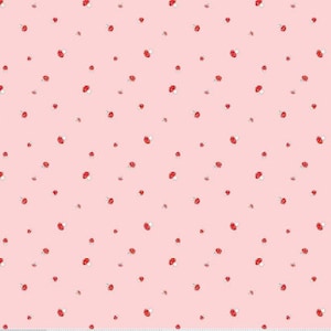 Pode incluir: Um fundo rosa com um padrão repetido de pequenos cogumelos vermelhos e brancos.
