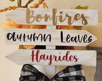 Fall Directional Sign | Autumn Decor | Bonfires, Autumn Leaves, Hayrides