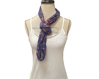 Liberty of London Jersey Infinity Scarf in purple with red, blue and beige floral design.