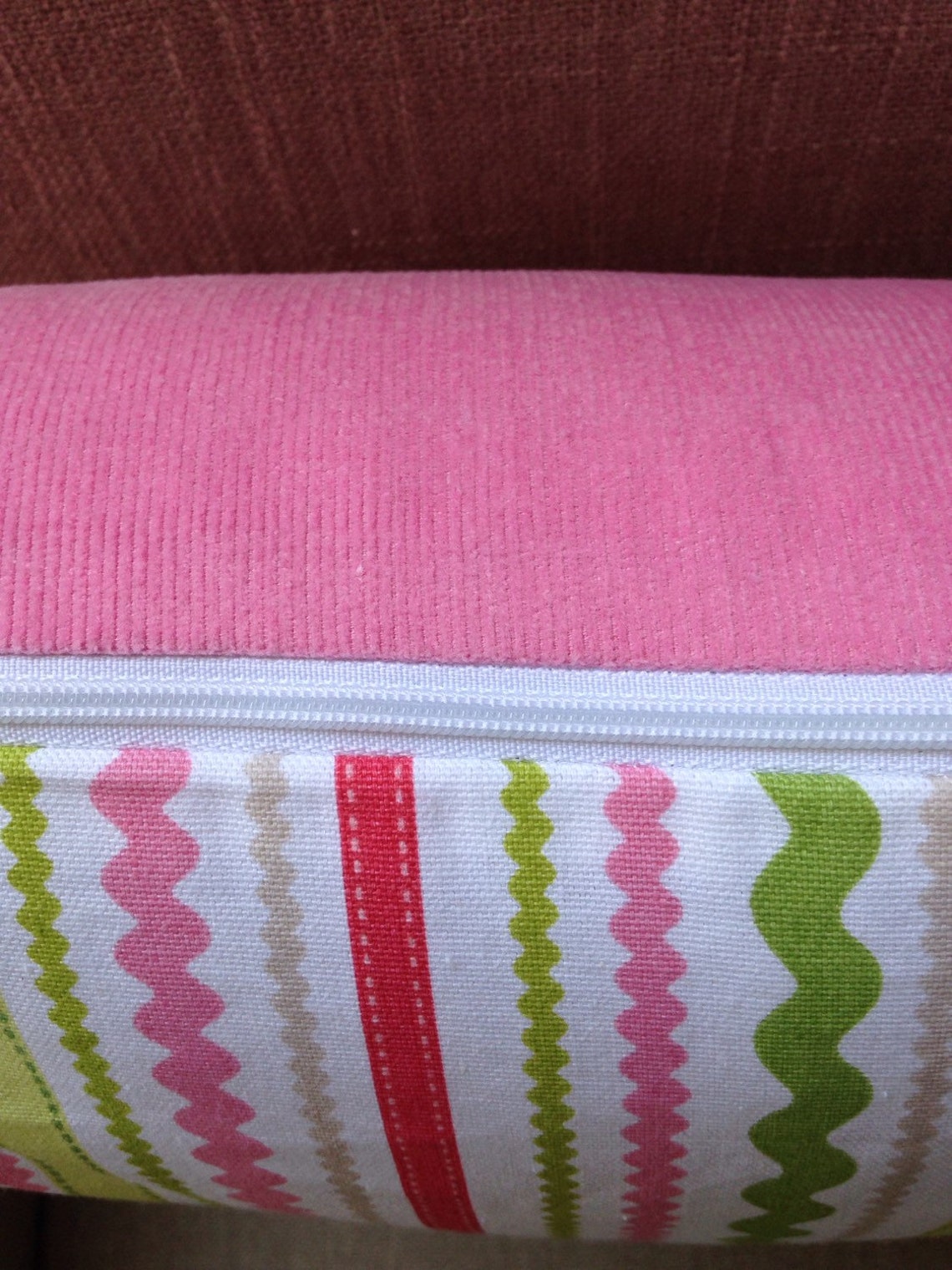 Faux Ric Rac and Candy Striped Cushion With Lolly Pink Pinwale Etsy