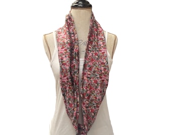 Liberty of London Jersey Infinity Scarf in Abstract colours of pink, burgundy with black and mustard embellishments