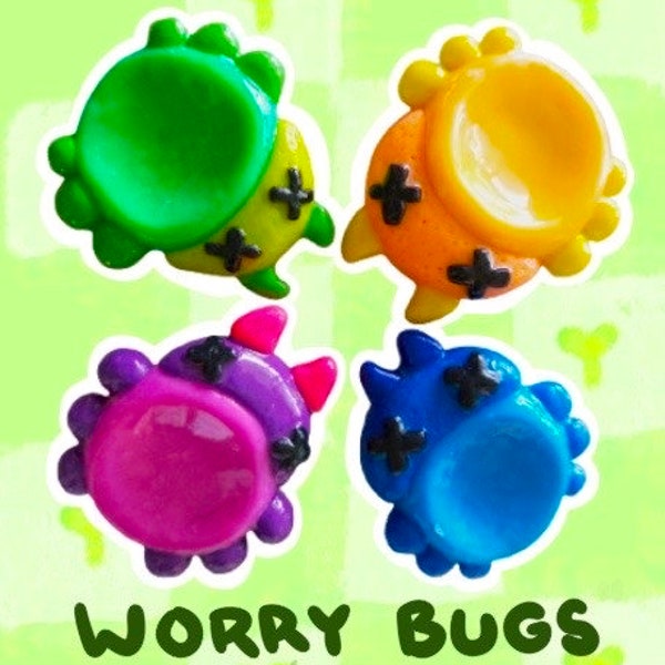 Worry Bugs: Handcrafted Polymer Clay Anxiety Buddy/Worry Stones - Whimsical Character Figurines, Office Decor, Cute Collectibles