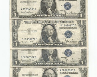 Nice 4 Piece Lot US American Silver Certificates One 1 Dollar Bills Paper Money series 1935 Collect United States Currency