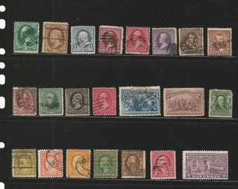 Antique US Stamp Collection 51 Postal Stamps Total Used and Mint Some from 1800s, 20th Century, airmail & More Comes With Stockpage