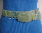 Huge 412 Grams Genuine Polished Green Chinese JADE Stones Hand-Carved Rhino Figural Buckle Belt UNISEX 44 Inches Long by 1 1 4 Inches Wide
