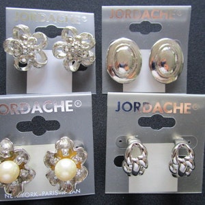 Lot 4 Pair of Different Styles of Earrings Modern-Vintage JORDACHE an Old Stock Jewelry Silver Tone Metal Floral Faux Pearl Pierced Earrings