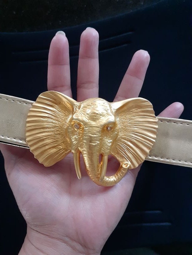 Vtg Doreen Ryan 1994 Gold Tone Elephant Head Belt Buckle 5\