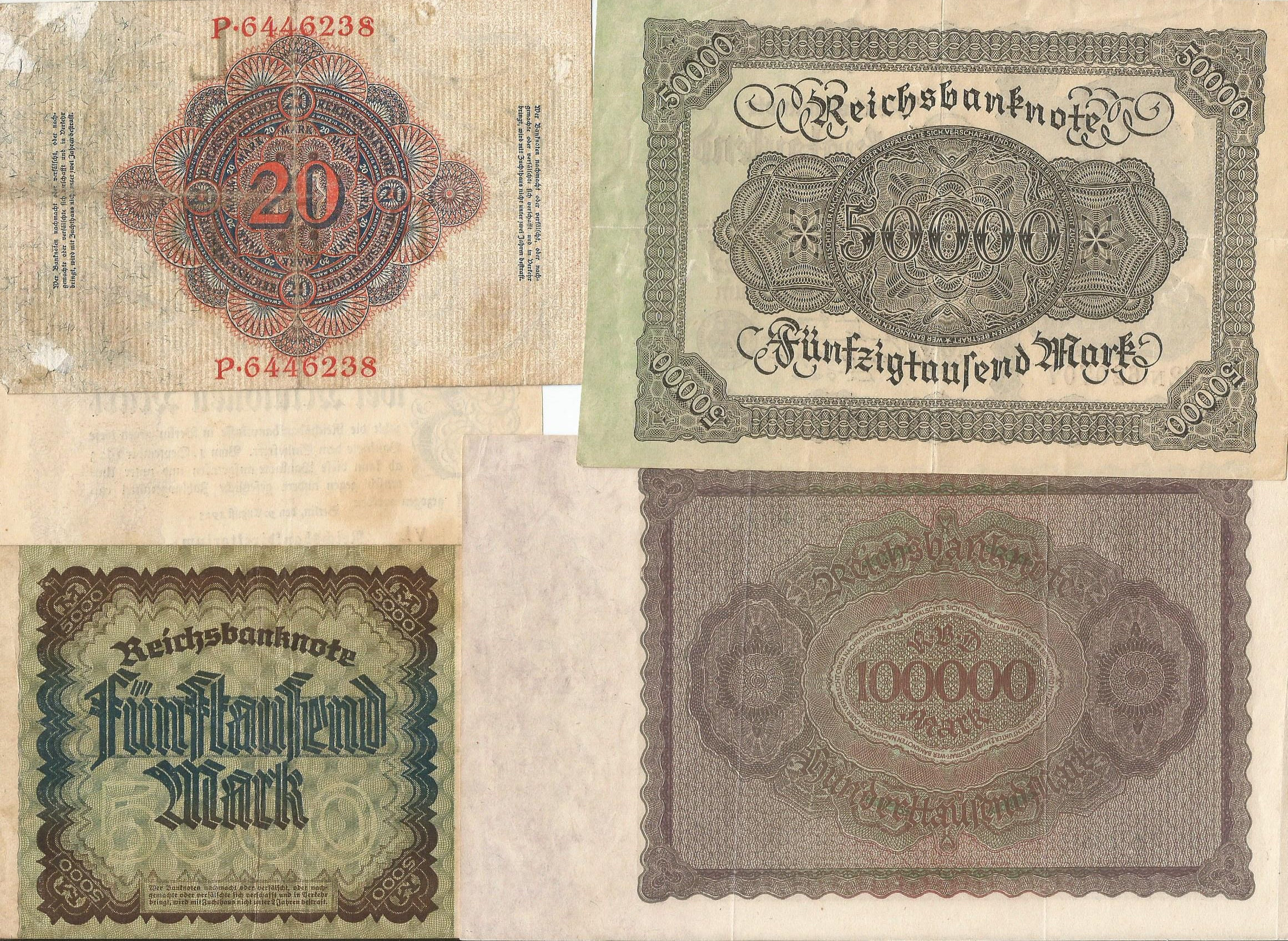 Germany Banknote Lot 5 Pieces Total Hyperinflationary Period and WWI ...